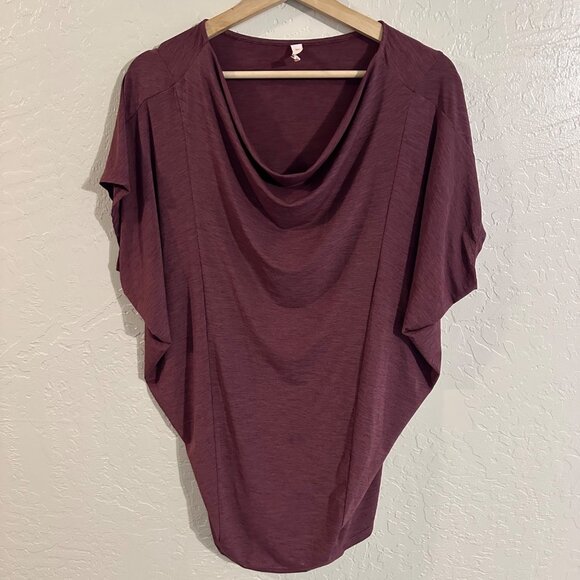 Lucy Purple Heathered Batwing Short Sleeved Cowl Neck Boxy Athletic T Shirt - Picture 2 of 12